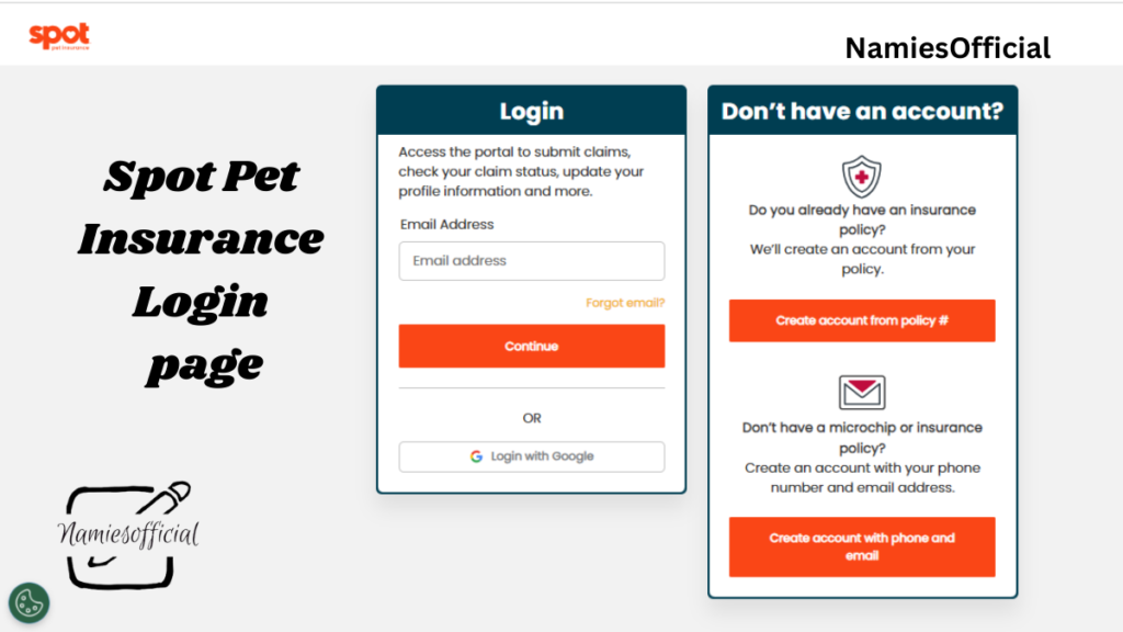 Spot Pet Insurance Login Page